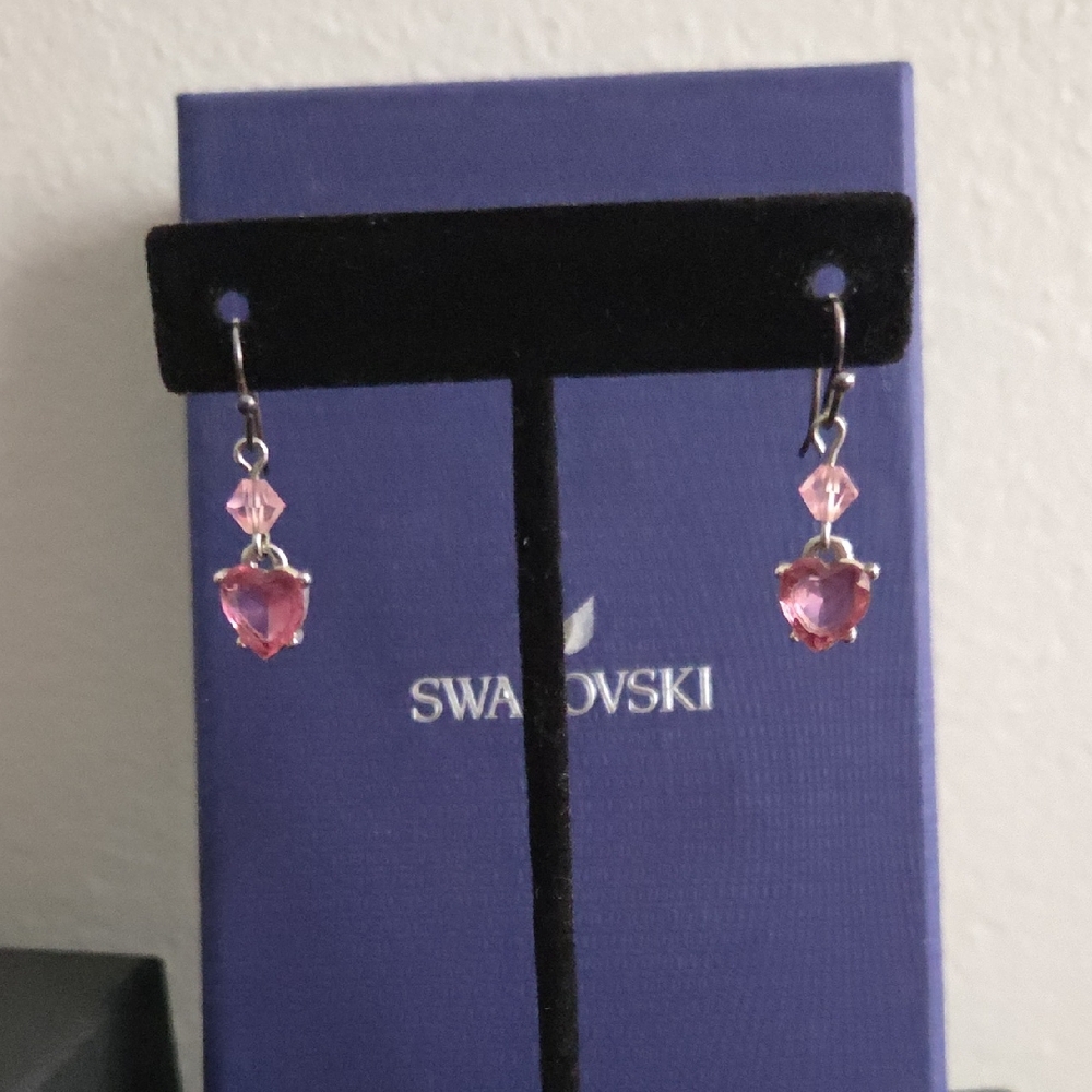 Swarovski Pink Crystal Heart Earrings